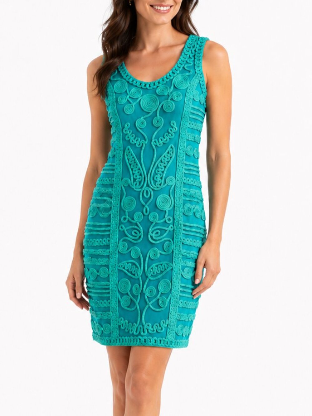 Turquoise Soutache Embroidered Mesh Cocktail Dress by T & W Designs